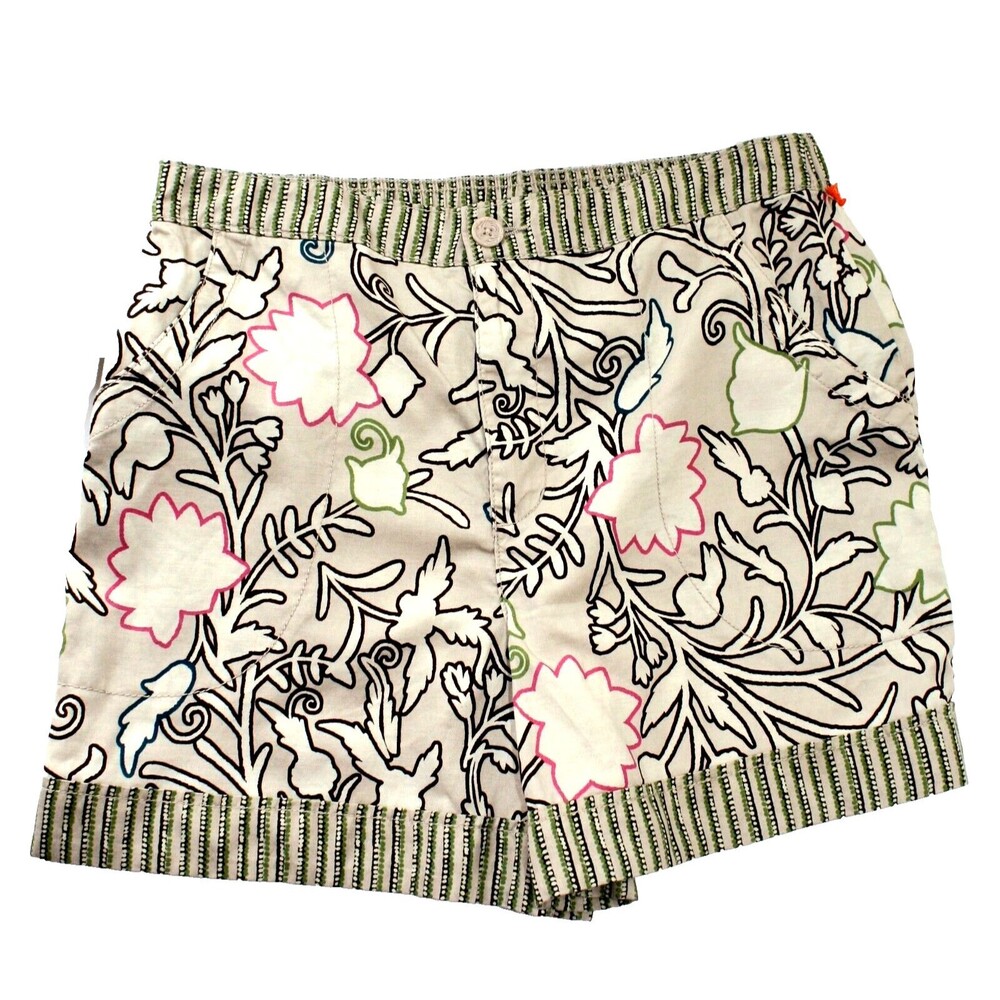 Y2K NWT KNOX ROSE Women's Shorts Sz. L Beige Cream Green Floral Pin Up #02